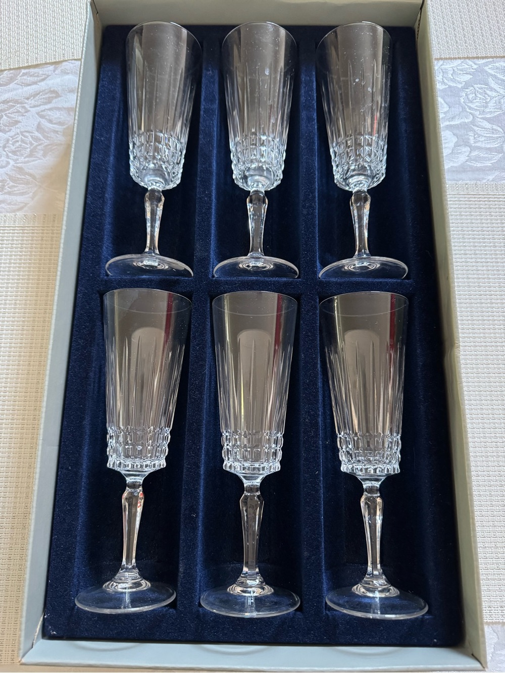 Vintage Cristal  J.G. Durand Crystal Stemware Set - Clear Fluted Glasses (6)